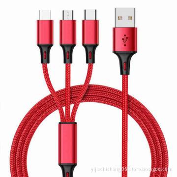 Yj FASHION Custom Logo 3 in 1 Multi Nylon Braided Charger Cable Type C Mobile Phone Fast Charging USB Cable